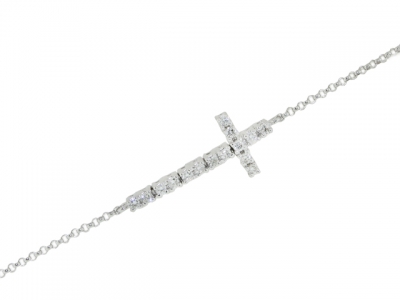 18k White Gold Diamond Christian Cross Charm Bracelet