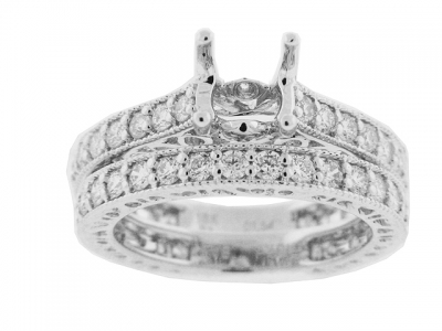 1.69 ct Pave Diamond 18k Gold Bridal Set Wedding Rings