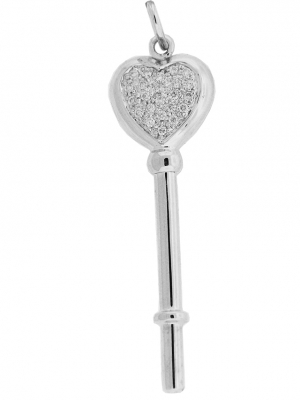 Pave Diamond 18k White Gold Locket Key Pendant
