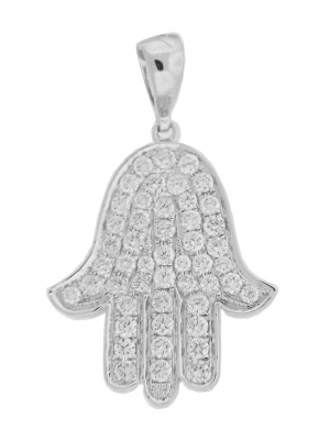1.0ct Diamond 18k White Gold Evil Eye Hamsa Pendant