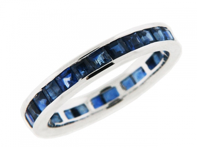 Channel Set Square Blue Sapphire 18k Gold Eternity Ring