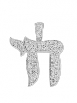 Judaica 18k Gold Diamond Chai Milgrain Pendant