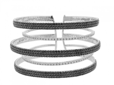 13.33ct Black & White Diamond 18k White Gold Bangle Bracelet