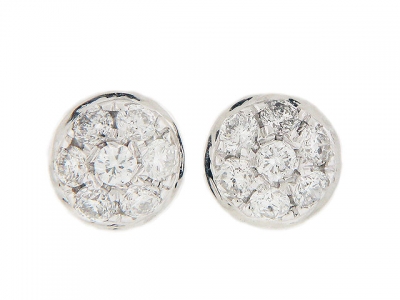 18k Solid White Gold Pave Diamond Circle Shape Stud Earrings