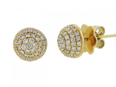 .82ct Pave Diamond 18k Yellow Gold Domed Stud Earrings
