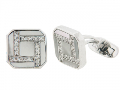 Diamond & Mother of Pearl 18k White Gold Square Cufflinks