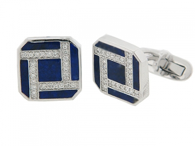 Diamond & Lapis 18k White Gold Square Men's Cufflinks