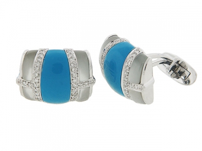 0.62ct Diamond & Turquoise 18k White Gold Cufflinks