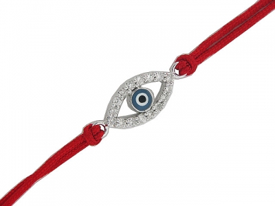 Diamond & Enamel 18k Gold Red String Evil Eye Bracelet