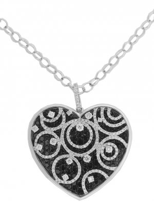 12.40ct White & Black Diamonds 18k Gold Heart Necklace