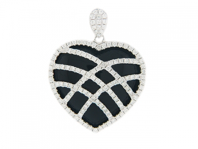 1.19ct Pave Diamond & Black Oynx Heart Shape Pendant