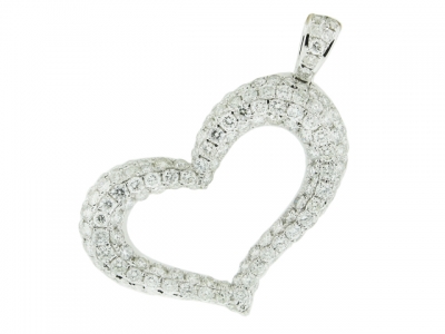 1.85ct Pave Diamond & 18k White Gold Heart Shape Pendant