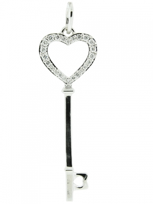 18k Solid White Gold & Diamond Heart Shape Top Key Pendant