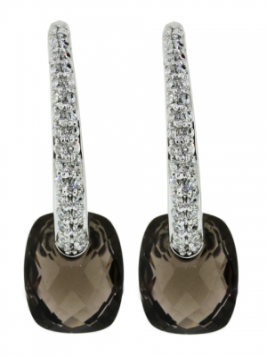 18k White Gold Smokey Gemstone & Diamond Hoop Earring