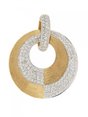 1.19ct Diamond 18k Yellow Etched Gold Circle Pendant