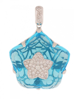 0.67ct Diamond & Blue Topaz Star Shape Pendant