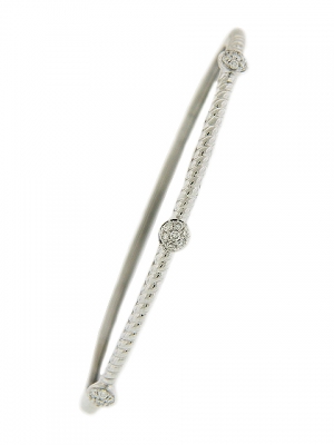 18k Solid White Gold Circle Shape Pave Diamond Bangle Bracelet