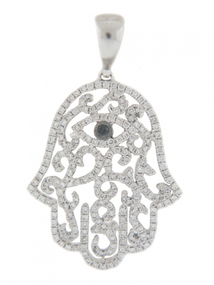 0.60ct Diamond Evil eye Hamsa 18k White Gold Pendant