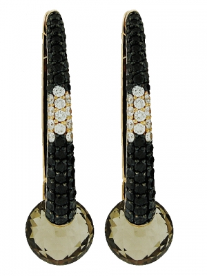 3.55ct Pink & Black Diamond Oval Hoop Smokey Gemstone Earrings
