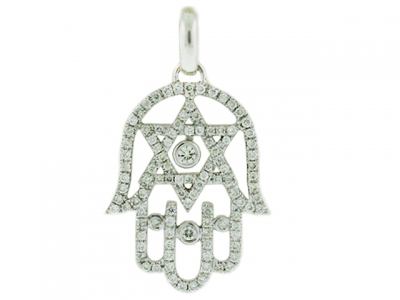18k White Gold Star of David Hamsa Pendant