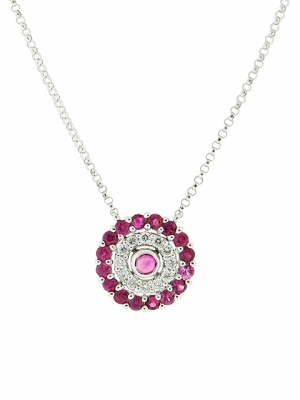 Diamond & Pink Sapphire Circle Shape Evil Eye Necklace