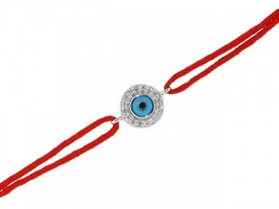 18k White Gold Diamond & Enamel Evil Eye Red String Bracelet
