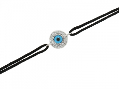 18k White Gold Diamond & Enamel Evil Eye Black String Bracelet