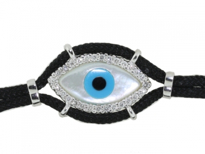 18k White Gold & Diamond Evil Eye Black String Bracelet