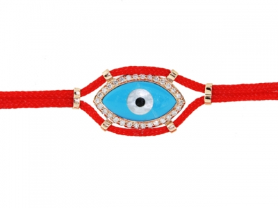 18k Yellow Gold Diamond & Enamel Evil Eye Red String Bracelet