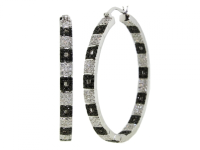 2.14ct White & Black Diamond Checkered Design Hoop Earring