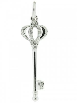 Solid 18k White Gold & Diamond Queen Crown Top Key Pendant