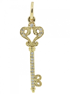 18k Yellow Gold & Diamond Curvy Heart Top Key Pendant