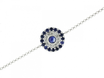 18k White Gold & Diamond Sapphire Circle Shape Evil Eye Bracelet