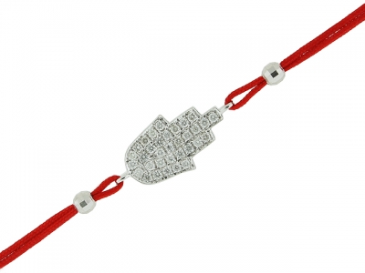 Diamond Hamsa Hand Pendant Red String Bracelet