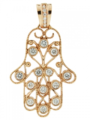 18k Pink Gold & 1.04 ct Diamond Pave Large Hamsa Hand Pendant