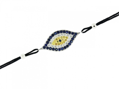 Diamond & Sapphire 18k White Gold Black String Evil Eye Bracelet