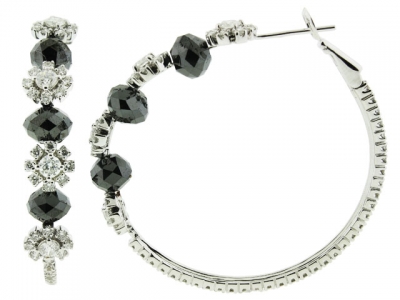 19.16ct Black Oval Shape & White Flower Shape Diamond Hoop Earring