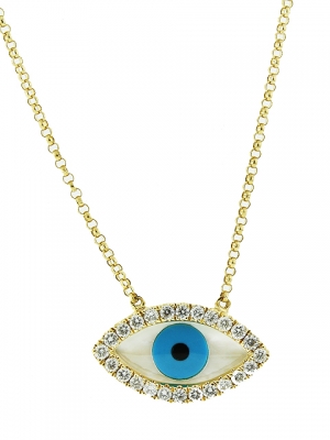 18k Yellow Gold 0.40ct Diamond Evil Eye Pendant Necklace