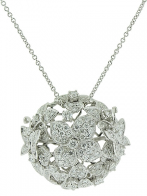 1.85ct Pave Diamond Multi Flower & Butterfly Shape Circle Pendant Necklace