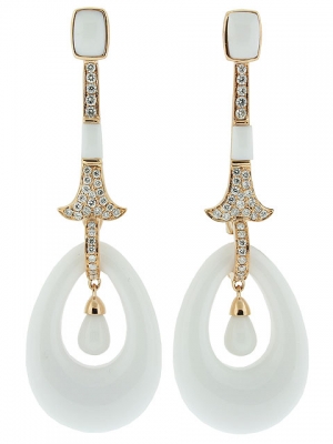 18k Pink Gold & Pave Diamond Convertible White Onyx Pear Shape Dangle Earring