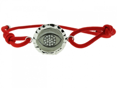 18k Hammered White Gold & White Gold Center Diamond Evil Eye Red String Bracelet