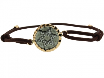 18k Pink Gold & White Gold Center Diamond Star of David Brown String Bracelet
