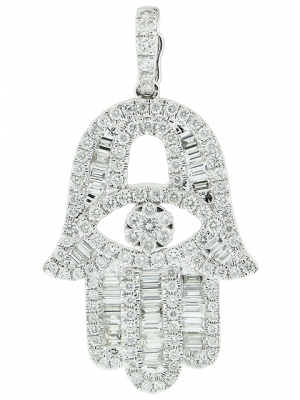 1.78ct Baguette Diamond Evil Eye Hamsa Hand Pendant