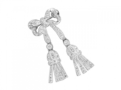 .42 ct Diamond Bow 18k White Gold Vintage Tassel Brooch