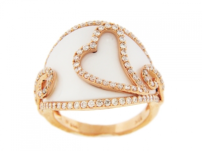 18k Pink Gold & White Onyx Pave Diamond Heart Ring