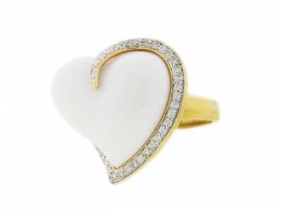 0.25ct Pave Diamond & White Onyx Heart Shaped Ring