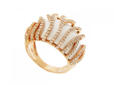 18k Pink Gold Pave Diamond & White Onyx Cocktail Ring
