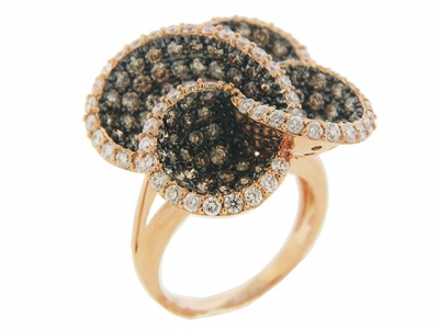 4.55ct White & Champagne Diamond 18k Gold Flower Ring