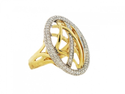18k Yellow Gold Oval Shape Pave Diamond Cocktail Ring