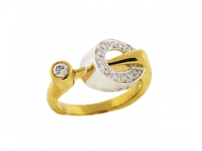 Circle Shape Pave Diamond 18k Yellow Gold Ring